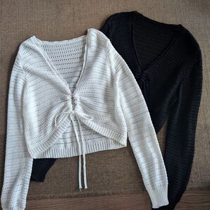 グレイル ショート丈ニット 透かし編み 白黒2枚セット