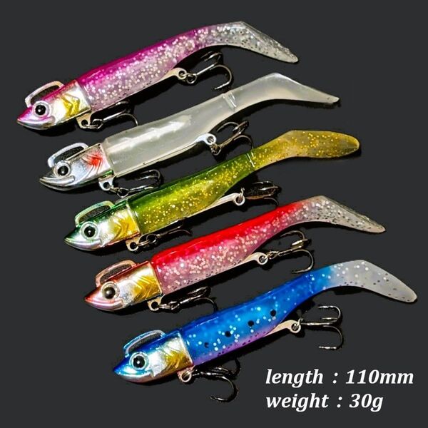 30g 5個セット ジグヘッド ヒラメ シーバス 青物 ワーム シャッドテール サーフ