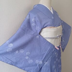 薄青紫系 糸巻き模様小紋 絽・夏物・単衣