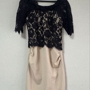 Dazzy Store シアーレース五分袖ドレープタイトミニドレス Lサイズ キャバドレス ミニドレス ベージュ