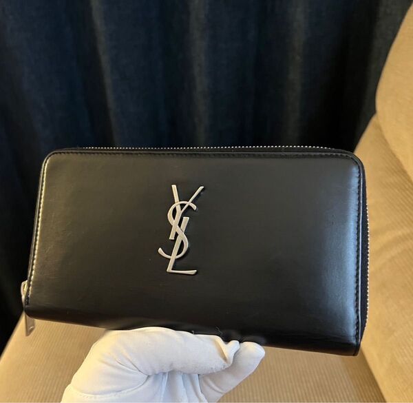 正規品 サンローラン 長財布 YSL カサンドラ シルバー金具 ブラック レザー 黒