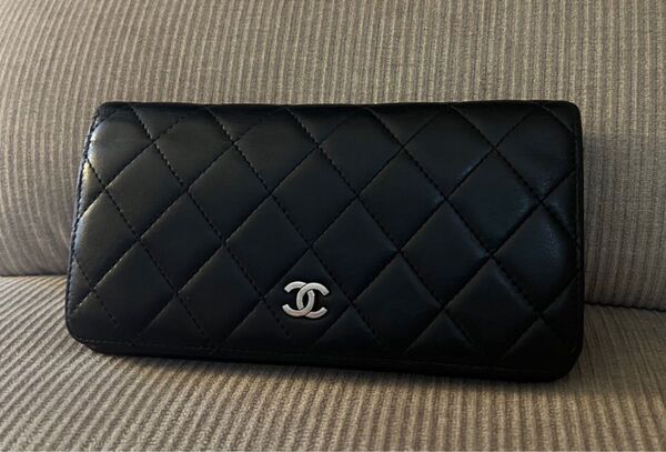正規品 CHANEL シャネル ラムスキン マトラッセ 二つ折り 長財布 ブラック