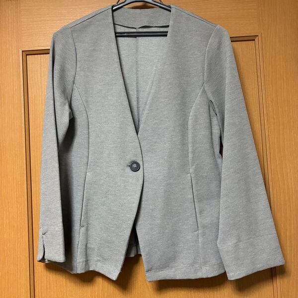レディース ジャケット ノーカラー ワンボタン グレー M