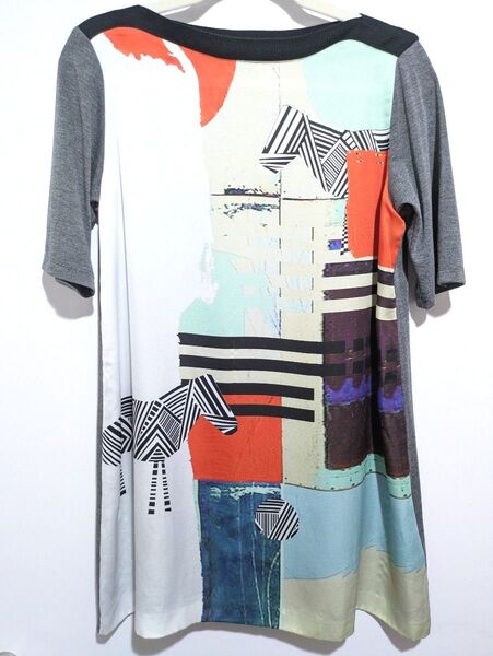 TRUNK トランク コシノヒロコ 異素材 アート シフォン ロング Tシャツ チュニック 半袖 カットソー 38