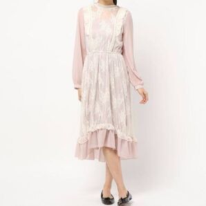 新品未使用 axes femme レーシーロングワンピース 淡ピンク アクシーズファム レディース レース シアー シフォン