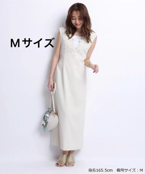 新品 ジャスグリッティー JUSGLITTY レース Vネック ジャンスカ ワンピース 白 ホワイト