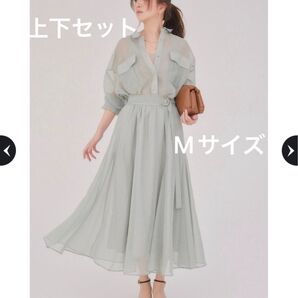 新品 ジャスグリッティー JUSGLITTY リネンライクシアーシャツ リネンライクシアースカート セットアップ ミント