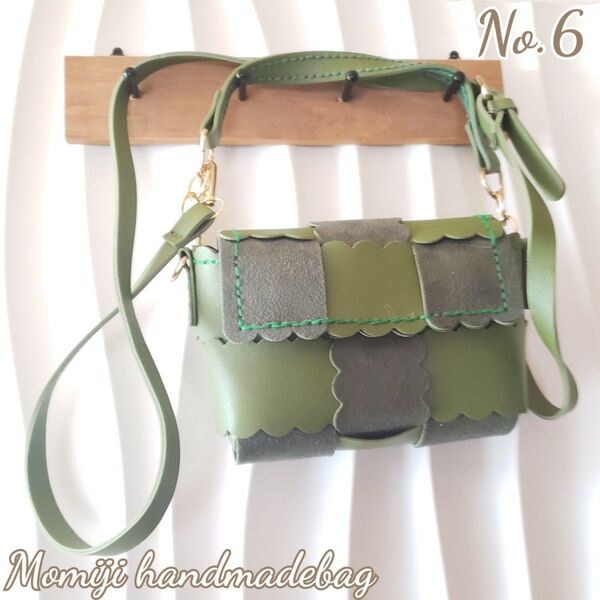 No.6 ハンドメイド バッグ ショルダーバッグ モスグリーン 抹茶色