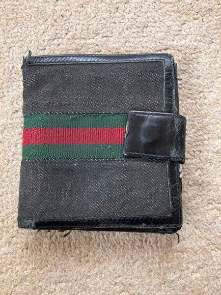 中古☆GUCCI 二つ折り財布 シェリーライン レザー キャンパス グッチ 財布 GUCCI グッチ