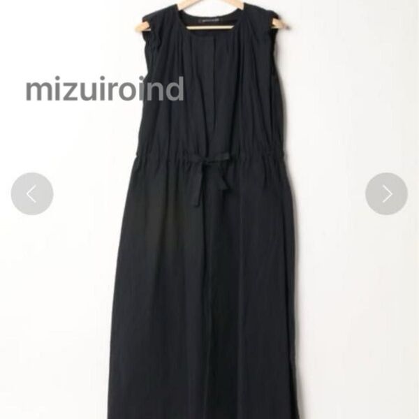 mizuiroindミズイロインド タックネックフロントフライフレアワンピース