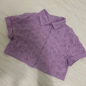GIRLS コットンレースクロップドシャツ
