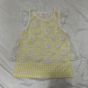 花柄レースチュール チェック柄 タンクトップ 130