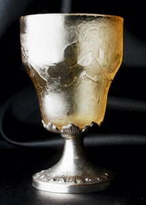 美 フランスアンティーク LEGRAS ＆ Cie ルグラ グラス 杯 ジブレ加工のボウルとロカイユデザインのフット 金彩 シルバープレート 優美