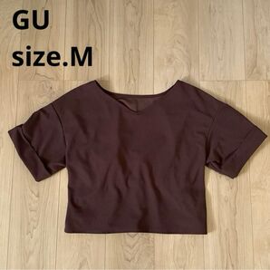 【未使用】GU ブラウン 2way 5分袖トップス プルオーバー