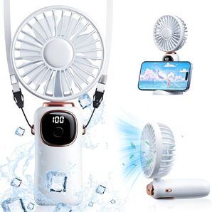 ハンディファン業界革新設計・3way使用・折り畳み強力 人気 携帯扇風機 小型 手持ち/首掛け/卓上 USB充電式(ホワイト)