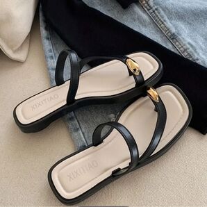 ブラック ぺたんこ サンダル ブラック