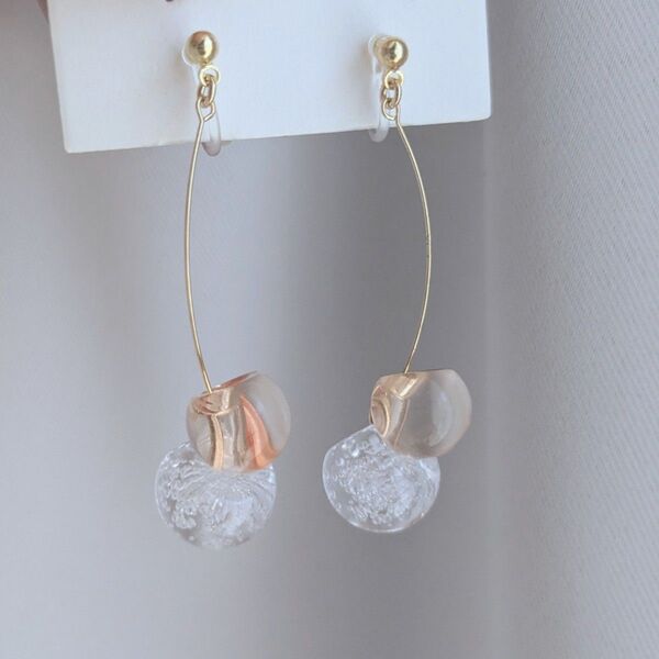 【No.349】アレルギー対応 ハンドメイド イヤリング ピアス 透明 クリア しずく ノンホールピアス 樹脂イヤリング