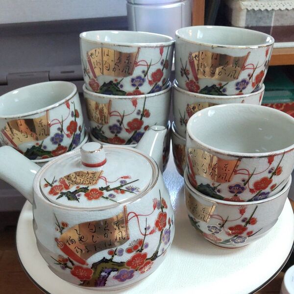 九谷焼 茶器 梅模様 急須/湯呑み まとめ売り ヴィンテージ