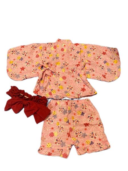 甚平 浴衣 80センチ 女の子 ピンク 帯付き