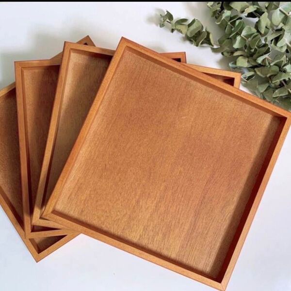 新品 和のトレー 4点 / 木製トレー お盆 正角盆 カフェトレー お祝い膳 カフェ盆 木のトレー