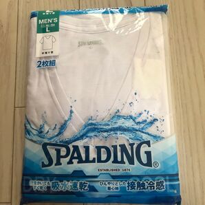 SPALDING 接触冷感吸水速乾メンズ 半袖 VネックTシャツ 2枚組 Lサイズ ホワイト