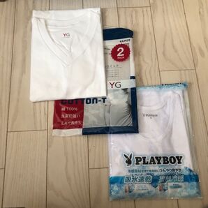 綿100%GUNZE YG & PLAYBOY VネックTシャツ 合計2枚セット Mサイズホワイト 未使用
