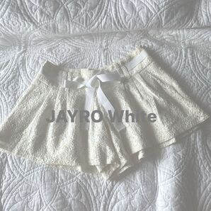 白 レース ショートパンツ キュロット リボン ジャイロ