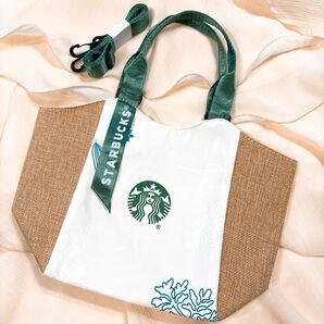 海外限定 スターバックス Starbucks 2way トートバッグ ホワイト 磁石止め式 ショルダーバッグ 手提げバッグ