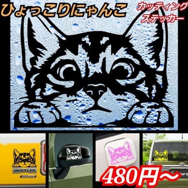 【Mサイズ】Aタイプ:ホワイト ひょっこりにゃんこ 転写ステッカーネコ 猫
