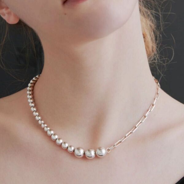 美品【quip queint】ボウリング アシンメトリー ネックレス bowling asymmetry necklaceシルバー