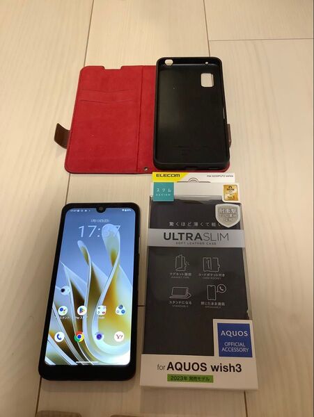 【美品】SHARP AQUOS wish3 ワイモバイル ブラック 64GB A302SH ケース2つおまけ付