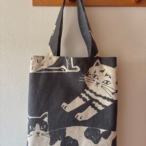 猫柄 キャンバストートバッグ チャコールグレー2 パッチワーク