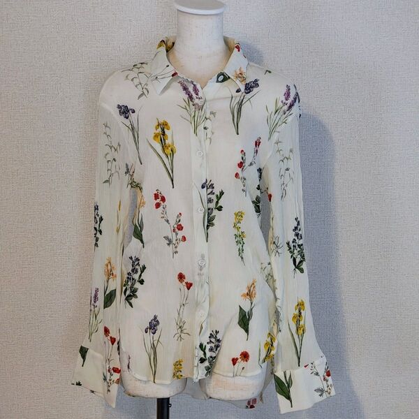 MOUSSY マウジー BOTANICAL SHEER シャツ 花柄シャツ 長袖 シアー素材 透け感 総柄 白 アイボリー