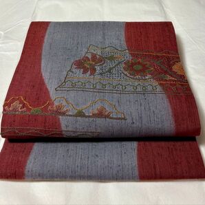 【新品未使用】九寸名古屋帯 スワトウ相良刺繍 霞花唐模様