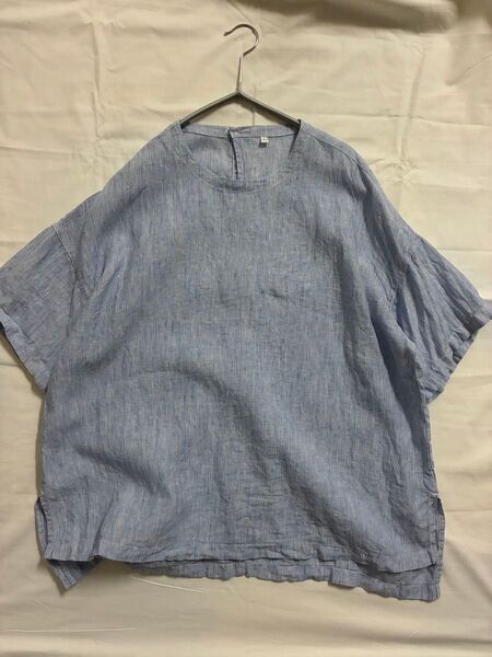 無印 MUJI トップス 半袖 プルオーバー Tシャツ ブラウス カットソー ストライプ リネン 麻