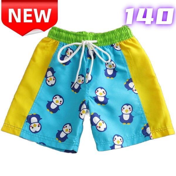 ★ 新品★子供用 水着 男の子 ペンギン柄 ショートパンツ 海 プール ブルー イエロー キッズ 海水浴 速乾 140cm