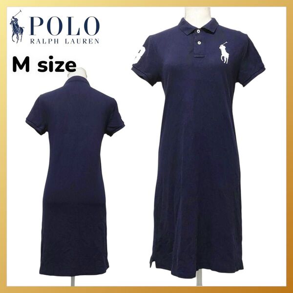 Iライン ポロ ラルフローレン ビッグポニー ポロシャツ ひざ丈 ワンピース POLO RALPH LAUREN ネイビー紺 M