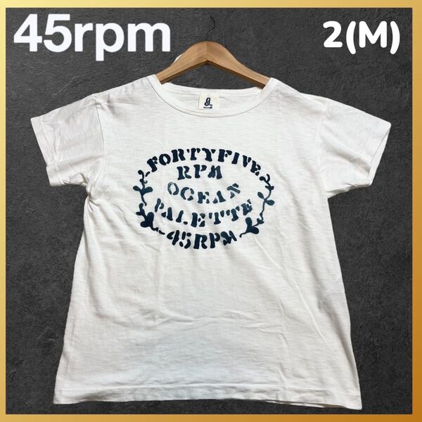 45rpm 45R 45r フォーティーファイブ 藍染め ステンシル オーシャン Tシャツ 天竺 日本製 レディース M 白