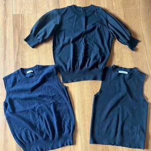 美品 トップス3枚セット PerlePeche 黒 半袖ニット シースルー ノースリーブニット ネイビー fifth