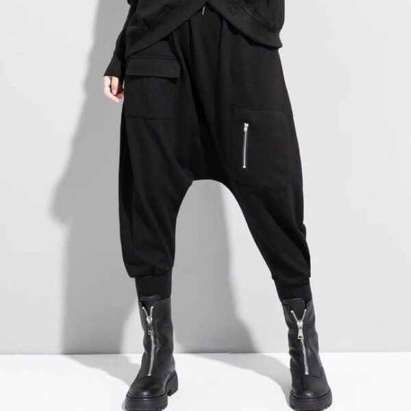 サルエルパンツ レディース カーゴパンツ メンズ ワイド モード系 袴風 ジョガー ゆったり 個性的 黒