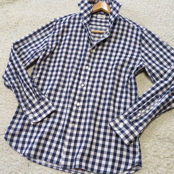 7-43【美品】BEAMS HEARTビームス長袖シャツサイズL 白黒チェック柄