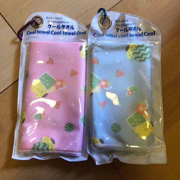 クールタオル 2枚セット ピンク&水色 ひんやり 冷感 熱中症対策 ポムポムプリン