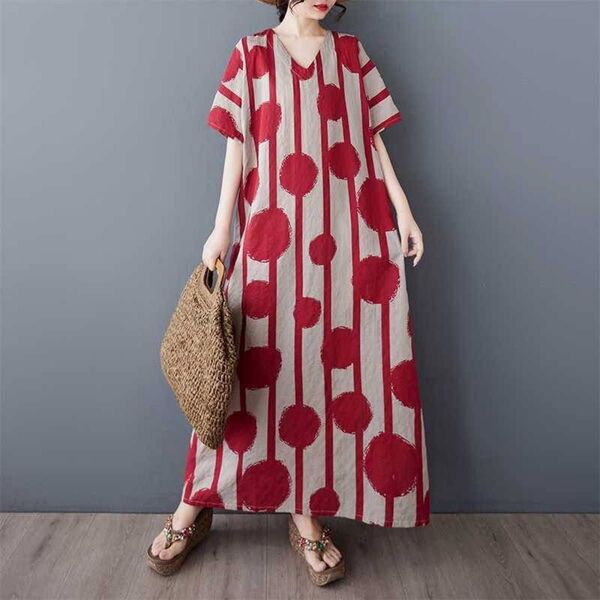マキシ丈ワンピース 夏ワンピ 半袖 赤レッド ドット体型カバー オーバーサイズ マタニティウェア ゆったり 楽ちん 涼しい 海外
