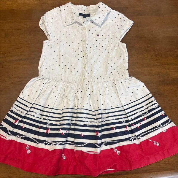 トミーヒルフィガー ワンピース 104cm 襟付き マリン 半袖ワンピ 3歳〜4歳頃 TOMMY HILFIGER 星柄