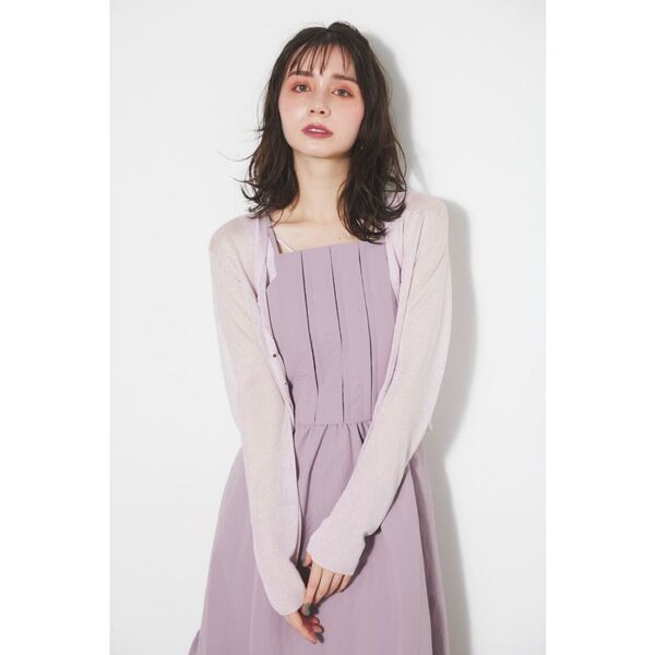 美品★rienda リエンダ カーディガン 長袖 シースルー ピンク ラメ レディース トップス 春夏 UVカット ボレロ 羽織り