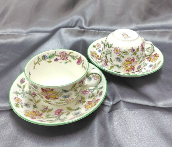 MINTON ペアコーヒーカップ 花柄カップ&ソーサー 2個セット ハドンホール