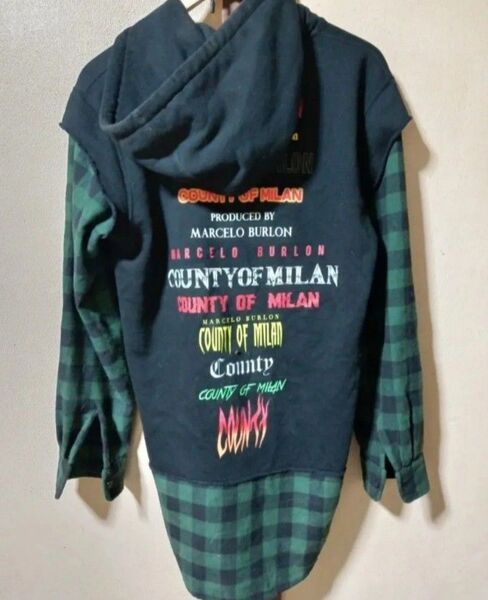本日削除!MARCELO BURLON マルセロバーロン シャツドッキング ジップアップパーカー XS