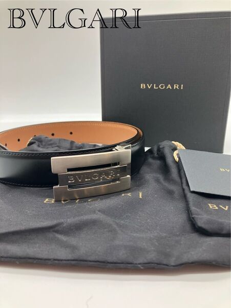 BVLGARI レザー シルバー金具 ベルト ビジネス 紳士 メンズ ブラック系