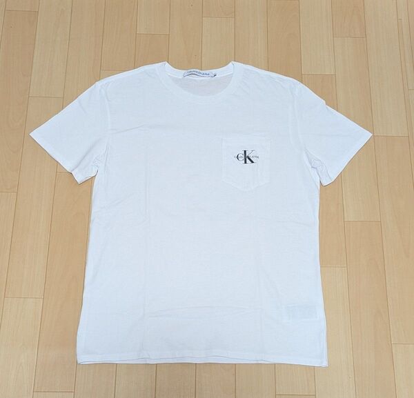 【美品】CALVIN KLEIN JEANS カルバンクラインジーンズ Tシャツ ホワイト メンズ Sサイズ 胸ポケットあり