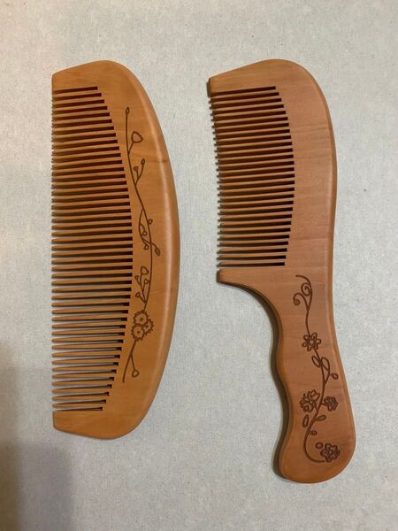 桃木 桃の木 櫛 くし 2本セット ヘアケア 頭皮マッサージ 天然桃木